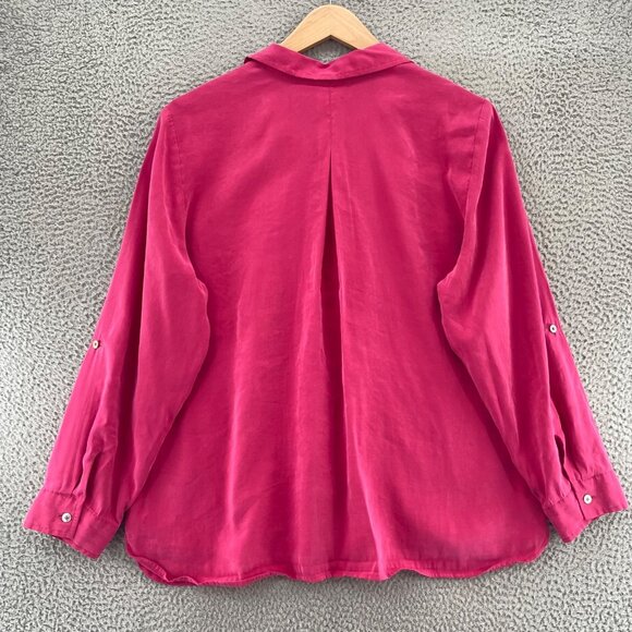 Chicos Shirt Womens 3 US Extra Large Pink Button Up Collar Roll Tab Long Sleeve - Picture 4 of 11